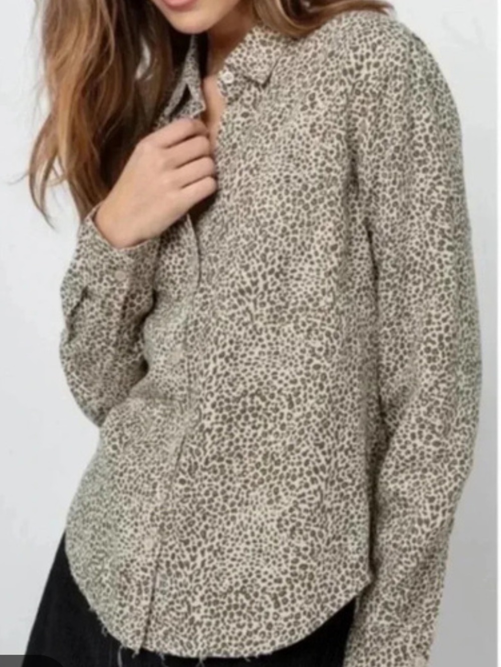 Rails Taupe and Cream Linen Blend Leopard Print Button-Up Shirt